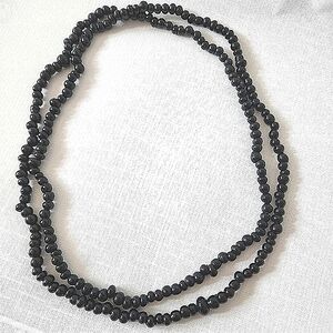 Vintage long black glass bead necklace